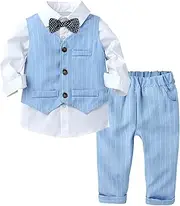 [Lejafay] Baby Boys 3Pcs Formal Party Suit Toddler Gentleman Outfit Bow Tie Shirt + Tuxedo Vest + Pants Set