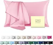 Natural Mulberry Silk Pillowcase for Hair and Skin Standard Size 20"X 26" Case with Hidden Zipper Soft Breathable Smooth Cooling Silk Pillow Covers for Sleeping(Pink,1Pcs)