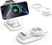 Mag-Safe Charger, 3-in-1 Foldable Charging Station for Apple Devices, 15 W Mag Safe Charging Stand with iPhone 16/15/14/13/12, iWatch, Airpods 4 3 2 Pro, White