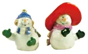 Winter Snow Snowman Couple Salt and Pepper Shakers Set