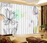 Simple Lines Lotus 3D Curtain Blockout Photo Printing Curtains Drape Fabric