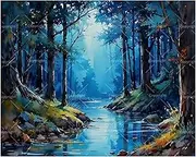 TAOPAOLAB Mystery Landscape Paint by Numbers Kit for Adults - DIY Blue Forest and Stream Painting on Canvas 16x20 Inches, Acrylic Paint Set, Suitable for Beginners, Art for Home Decoration or Gifts