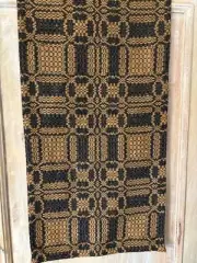 New Primitive LOVERS KNOT BLACK MUSTARD COVERLET TABLE RUNNER Woven Topper 32"
