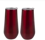 2 Pack 180ml Double-Insulated Stemless Champagne Flutes Wine Tumbler w/Lids Ruby