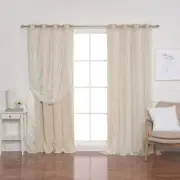 Best Home Blackout Curtain 96" x 52" Machine Washable Beige Tulle (Set of 2)