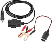 OBD II Vehicle ECU Emergency 12V Power Supply Cable Memory Saver with Alligator Clip, Car Battery Cigarette Lighter Power Socket Extension Cable for Car