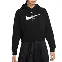 在飛比找Yahoo奇摩購物中心優惠-Nike 女裝 長袖上衣 帽T 短版 刷毛 印花 黑【運動世