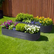 2x Raised Green Fingers Garden Bed 240X80X42cm Oval Planter Box Container Galvanised