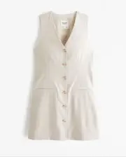 New ABERCROMBIE & FITCH Mara Linen Blend Mini Vest Dress Beige Size Small Petite