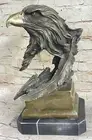 Bronze Sculpture Art Deco Metal Animal American Bald Eagle Bust Marble Base Art