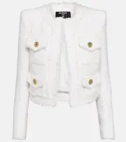 [Balmain] Balmain Cropped tweed jacket UK 16 white