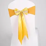 Bows Sash, Chair Cover Bows,Chair Decorations, 10Pcs/Lot Satin Chair Sash Bow Tie Wedding Elastic Chair Sashes Band Ribbon Bow Cover for Banquet Hotel Party Event Decoration (Color : Gloden)