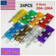 24 PCS Pack Fuses MAXI Blade Fuse 20A 30A 40A 50A 60A 70A 80A 100A Kit