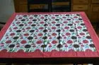 Red white Twill Tablecloth Floral Print by Pomegranate 55" square Heavy Weight