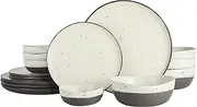 Gibson Elite 101984.16RM Rhinebeck Round Reactive Glaze Double Bowl Stoneware Dinnerware Set, Service for Four (16pcs), White and Black
