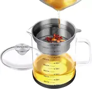 Fat Separator Glass with Strainer for Used Cooking Oil Filter, Oil Strainer Pot