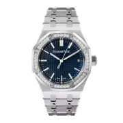 Audemars Piguet Royal Oak Watch 37MM Blue Index Hour Markers Dial Stainless S...