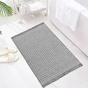 Siiluminisoy Bathroom Rugs, Bath Mat Rug with Tassels Grey and White 24 x 17 Thick Absorbent Non Slip for Bathroom Floor Mats Machine Washable