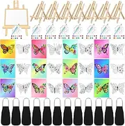Motipuns 12 Set Pre Drawn Canvas for Painting with Easels Sip and Paint Kit Drawn Paint Kit with Printed Canvas Paints Brushes Palette Bag Apron for Adults(Butterfly Flower)