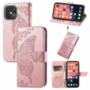 For iPhone 13 Pro Case,Butterfly PU Leather Wallet Cover,Rose Gold
