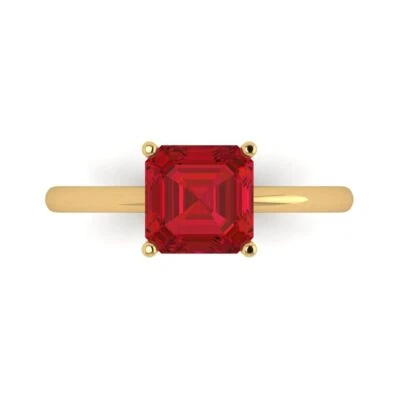 2.0Ct Asscher Cut Ruby Solid 14K/18K Gold Solitaire Engagement Promise Ring