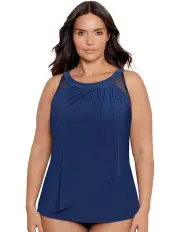 [Miraclesuit Swim] Illusionists Ursula High Neck Underwired Plus Size Tankini Top in Midnight