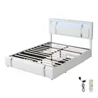Levede Queen Bed Frame Led RGB Double Storage Drawers Soft Headboard USB Charge