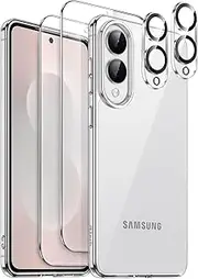 [JETech] 5 in 1 Case for Samsung Galaxy S25 Edge with 2-Pack Each Tempered Glass Screen Protector and Camera Lens Protector, Non-Yellowing Slim Shockproof Bumper Phone Cover (Clear)
