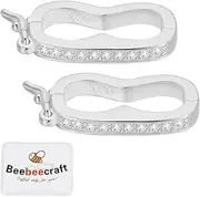 Beebeecraft 1 Box 2Pcs Shortener Enhancer Clasp 925 Sterling Silver Pearl Enhancer Clasp Connector with Cubic Zirconia Accents for DIY Necklace Bracelet Jewelry Making (Platinum)