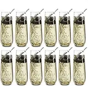 Libbey 228 Stemless Champagne Flutes Glass, 8.5 Oz 12 Piece Elegant Fluted Glassware, Clear Flutes Champagne Glass