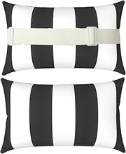 Heavyoff Chaise Lounge Head Pillow, 2 Pack Oudoor Patio Pillow with Elastic Strap Water Resistant Headrest Pillows for Recliner, Beach Chair, Office Chair Neck, Black White Stripes