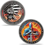 BHealthLife Flame Knight Firefighter Challenge Coin - US Fire Service Appreciation Coin for Men Dad Brother - Thank You for Your Service Gifts for Fireman Fire Department