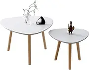Exquisite Wooden Nesting Triangle End Table, Set of 2 Coffee Table, Modern Minimalist Side Table for Living Room/Bedroom，White