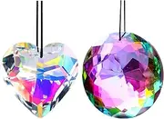 Suncatcher Crystal 2 Pieces Rainbow 75 mm and Heart Suncatcher 45 mm with 2 Pieces Rope Uncatcher Crystal Crystals for Hanging for Garden Window Balcony