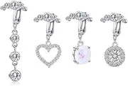 [Niaspi] 4Pcs Fake Belly Piercing Fake Belly Button Rings Stainless Steel Non Piercing Clip On Belly Navel Rings Fake Belly Piercing Jewelry for Women, Stainless Steel, Cubic Zirconia