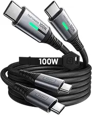 INIU 2 Pack 100W USB C to USB C Cable, 2M USBC to USBC PD Fast Charging, Nylon Braided Type C Charger Cable for iPhone Accessories 16 15 iPad MacBook Pro Samsung S25 S24 Chromebook Laptop Pixel Switch