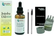 Soodox Certified Organic Jojoba Oil 50ml | Glass Amber Bottle | Scalp Applicator & Brushes Included | Cold Pressed & Hexane Free | Natural Moisturiser For Face/Body/Hair | Australian Made