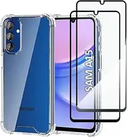 [USTIYA] 2-Pack Screen Protector + Case for Samsung Galaxy A15 5G Protection Tempered Glass Film, HD Clear Cover