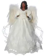 16" Lace Dress African American Angel Tree Topper - Black Angel Tree Topper -...