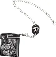 [GLSTOY] Leather Wallet with Gothic Skull Design Chain Purse Punk Style Zipper Closure Portable