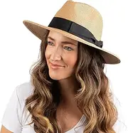 [Debra Weitzner] Women Fedora Sun Hat with Wide Brim—Foldable Roll-Up Straw Beach Hat UPF 50