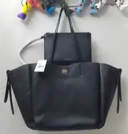 Michael Kors Freya Black Pebbled Leather Large Open Tote Bag W/ Wallet -NWT $428