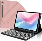 Galaxy Tab S9 FE 5G Case with Keyboard, Magnetic Detachable Bluetooth Keyboard | 7 Colors Backlit, Smart Folio Cover with S Pen Holder for Samsung Tab S9 FE 10.9”/S9 11”, Auto Sleep/Wake Up Rose Gold