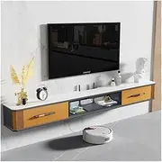 Media Console Floating TV Unit Under TV with Large Storage Space, Modern Luxury Floating Media Console with Glass Flip-down Door and Rock Plate Desktop, 4 Colors Entertainment Center(Orange,160x25x24c