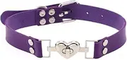 Mr.Fashion New design Punk niche light luxury heart necklace Leather can be unclasped love lock necklace collar collar chain (purple)