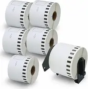 BETCKEY - 6 Rolls Compatible Brother DK-22205 62mm x 30.48m(2-3/7" x 100') Continuous Length Paper Tape Labels with One Refillable Cartridge