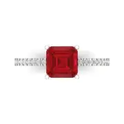 1.66 Asscher Ruby Stone Promise Bridal Wedding Engagement Ring 14k White Gold