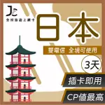 【JCARD】3天 雙電信 日本 上網卡｜每日1GB高速流量吃到飽