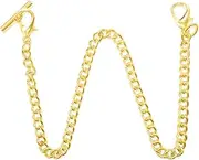 [TEAONE] Metal Vest Chain, 1 PCS Golden Pocket Watch Chains with T Bar & Lobster Clasps for Men Clothes, Wallets Chain (37cm/14.56in)