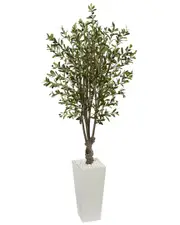 Nearly Natural 6ft Olive Artificial Tree in White Tower Planter